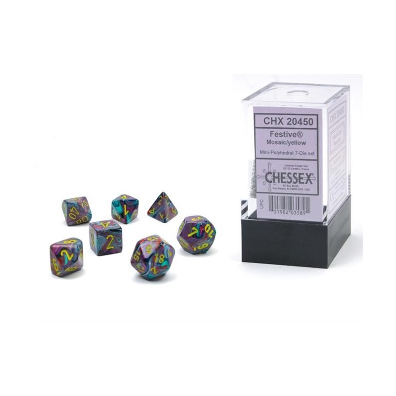 Chessex - Set 7 Dadi Poliedrici Mini - Festive Mosaic/Yellow